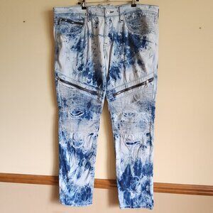 Rock Revival Men's Daviday Skinny Moto Bleached Zip Pockets Blue Jeans Size 38